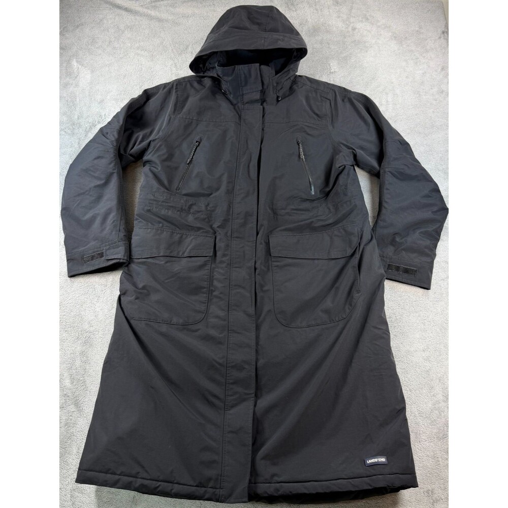 Lands End Mens XL Squall Long Parka Black Waterproof Windproof Insulated Hood